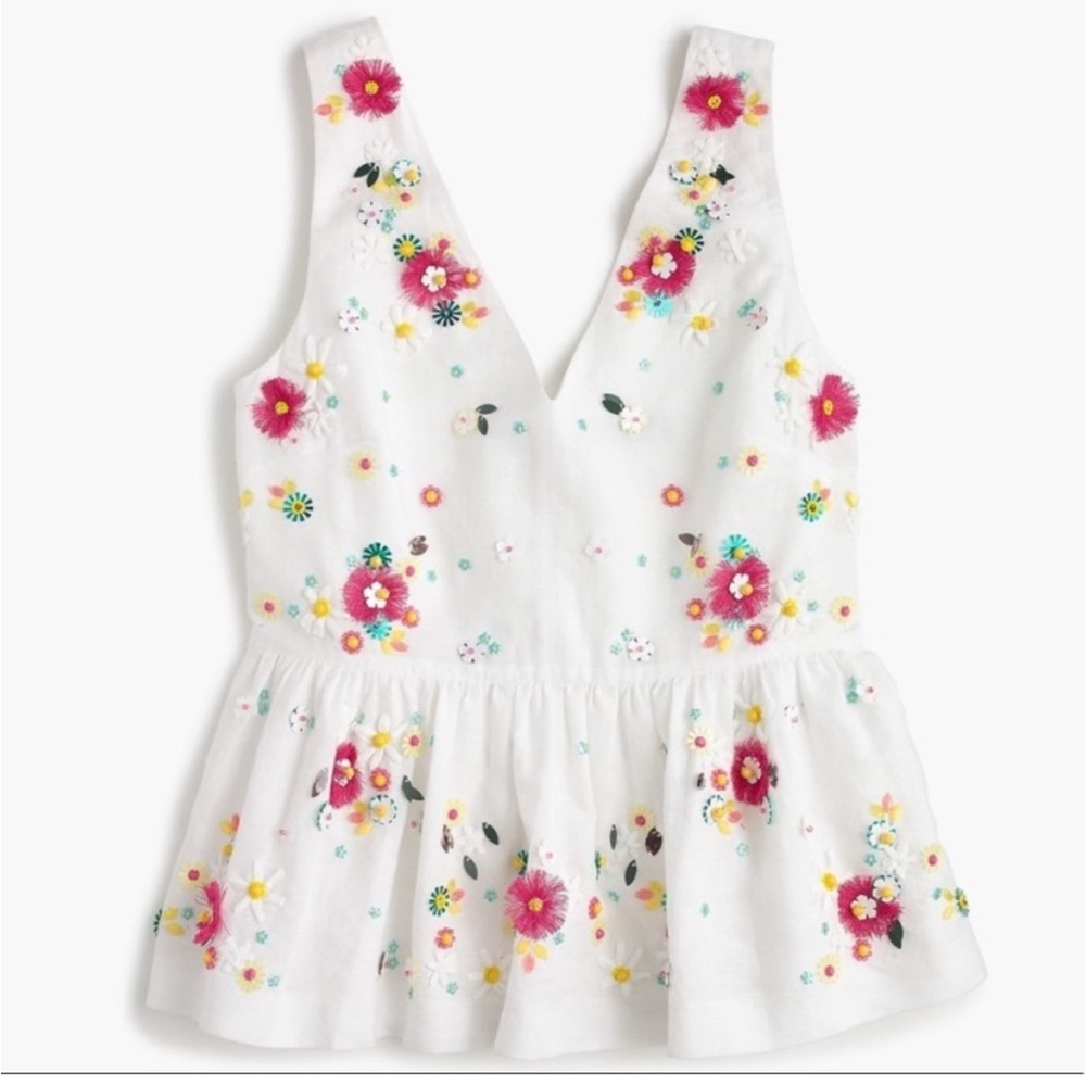 J Crew embellished linen peplum top